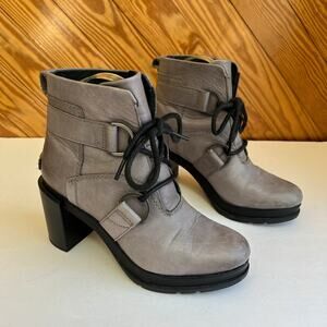 SOREL Margo Heeled Lace Up Booties Grey